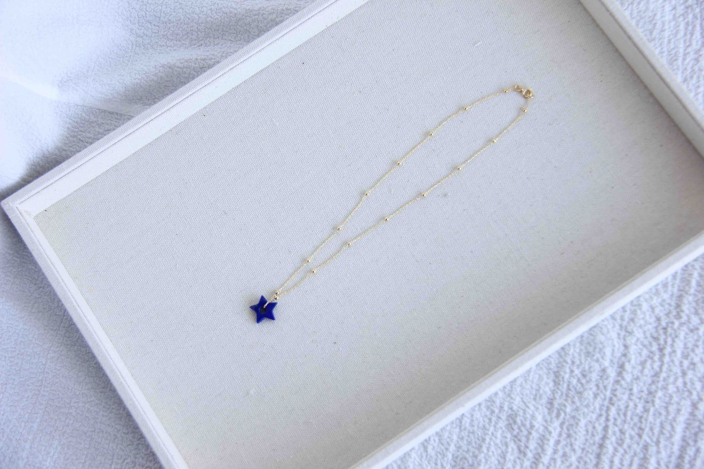 Lapis Lazuli Beaded 18K Gold Micro Plated on solid 925 Sterling Silver Chain Necklace