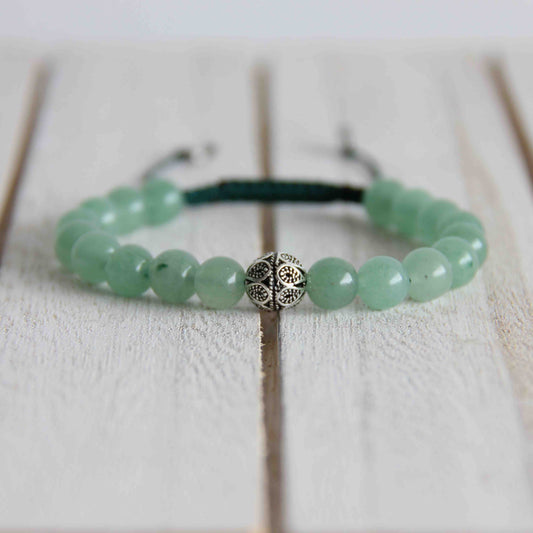 Men's Green Aventurine Bracelet, Men's Bracelets, Men's Beaded Bracelets, Silver Bracelet for Men
