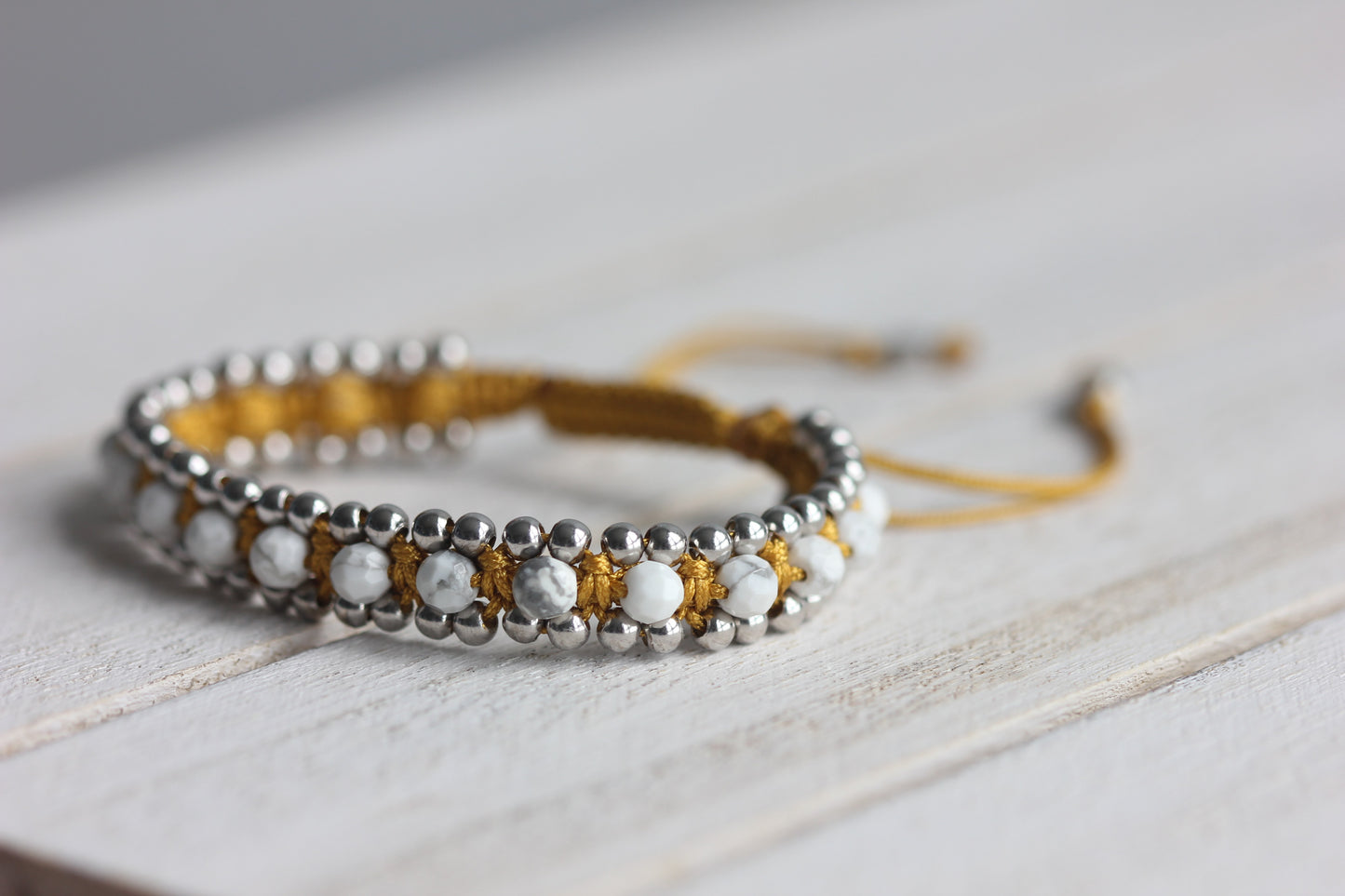 Howlite Silver Seaside Bracelet, Gemstone Bracelet, Howlite, Howlite Gemstone, White Howlite, Silver Bracelet for Women