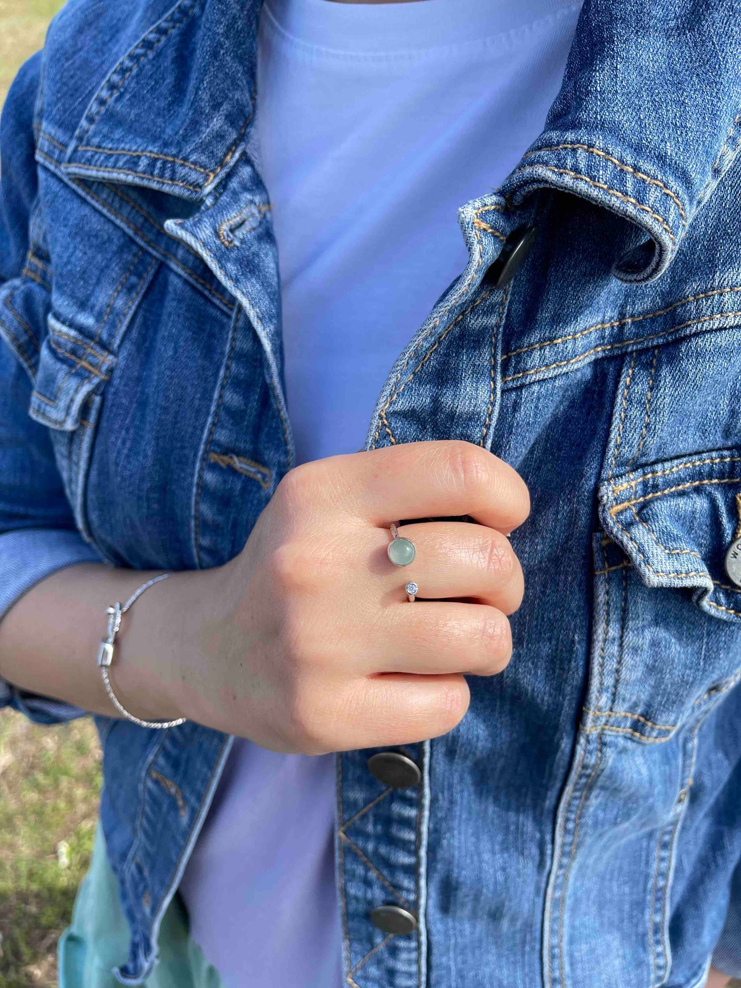 Chalcedony Ring, Chalcedony Jewelry, Gemstone Rings, Sterling Silver Jewelry, Zirconia Rings, Silver Rings for Women