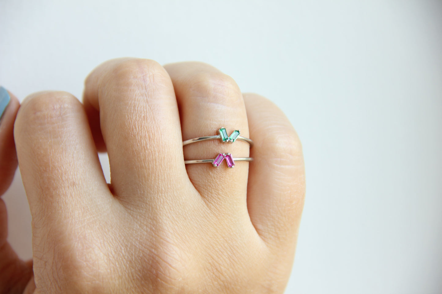 Pink Baguette Ring with Zircon