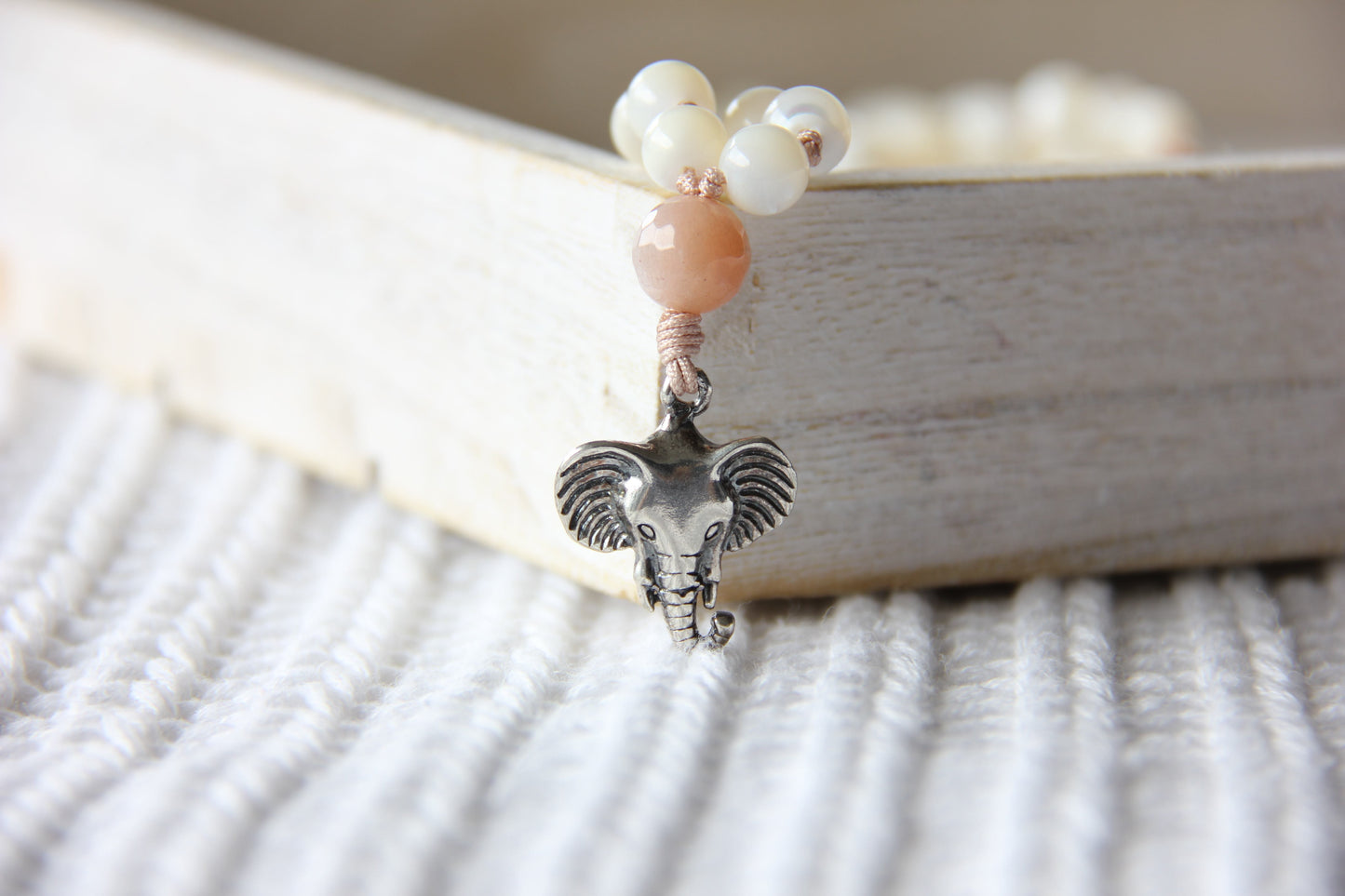 Pink Moonstone and Mother of Pearl Beaded Mala - Mala Necklace