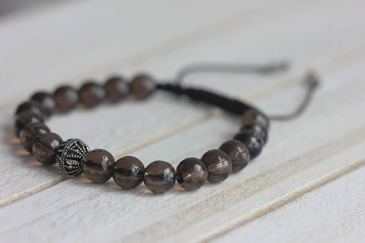 Men's Smoky Quartz Bracelet, Men's Bracelets, Men's Beaded Bracelets, Silver Bracelet for Men, Quartz Bracelets