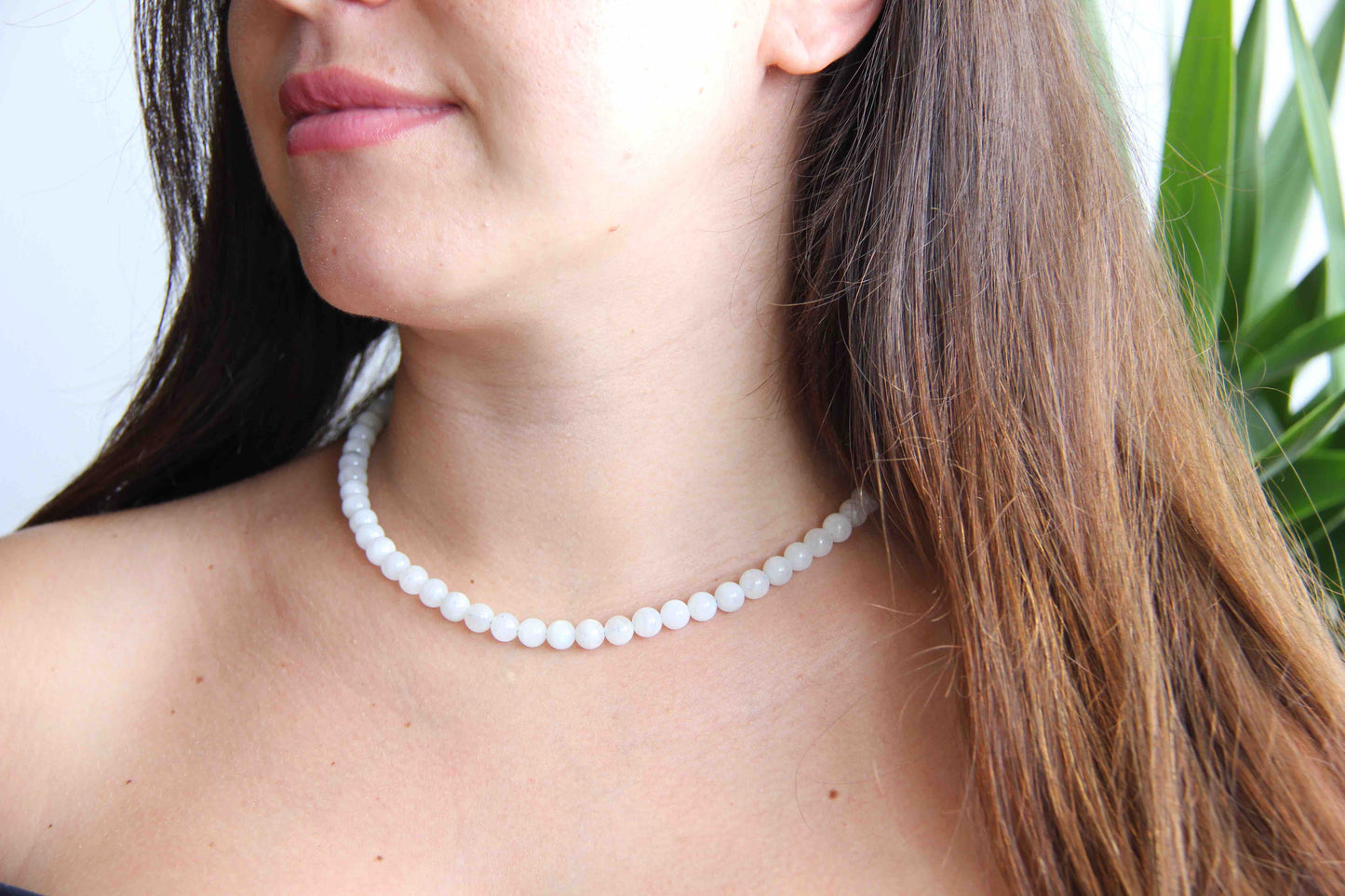 White Moonstone Beaded Necklace