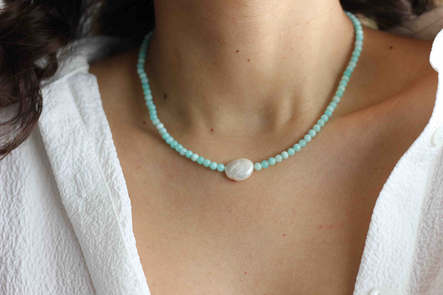 Amazonite Pearl Necklace, Pearl Necklace, Amazonite Necklace, Gemstone Necklace, Necklace for Women, Amazonite, Pearl