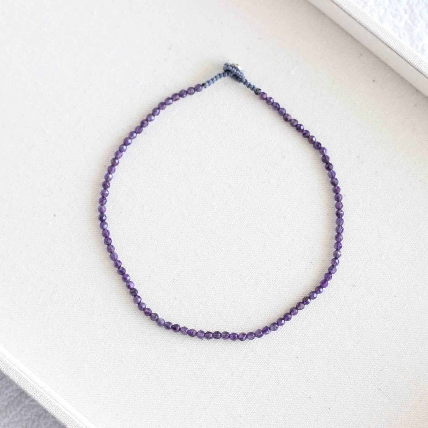 Handmade Minimal Choker Amethyst Necklace with 925 Sterling Silver Closure
