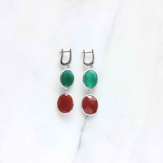 Gaia Red and Green Agate Earrings, Handmade minimal sterling silver gemstone earrings