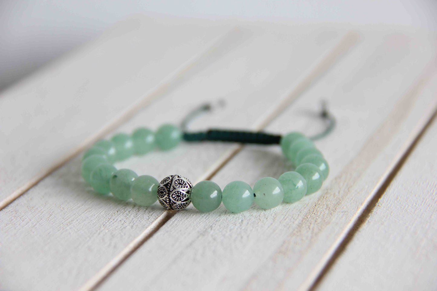 Men's Green Aventurine Bracelet, Men's Bracelets, Men's Beaded Bracelets, Silver Bracelet for Men