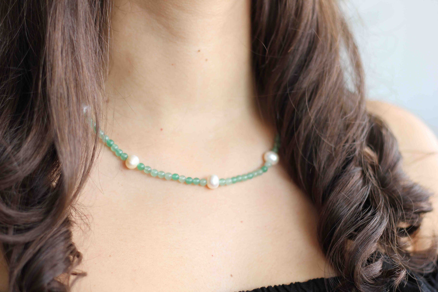 Green Aventurine Pearl Necklace, Pearl Necklace, Green Aventurine Necklace, Gemstone Necklace, Necklace for Women, Green Gemstone