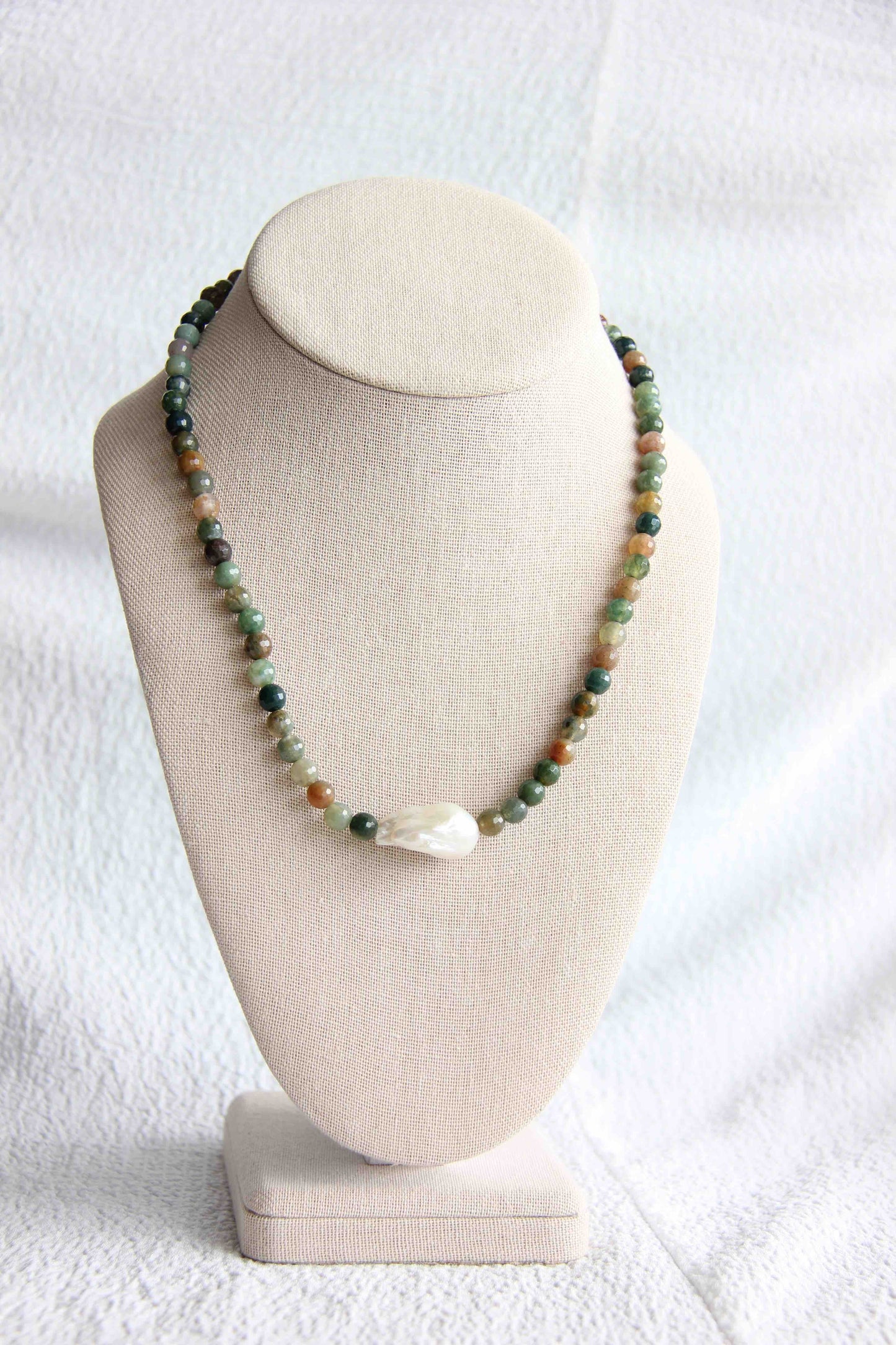 Indian Agate Baroque Pearl Necklace, Agate Necklace, Pearl Necklace, Pearl Jewelry, Gemstone Jewelry, Indian Agate Necklace, Agate Jewelry