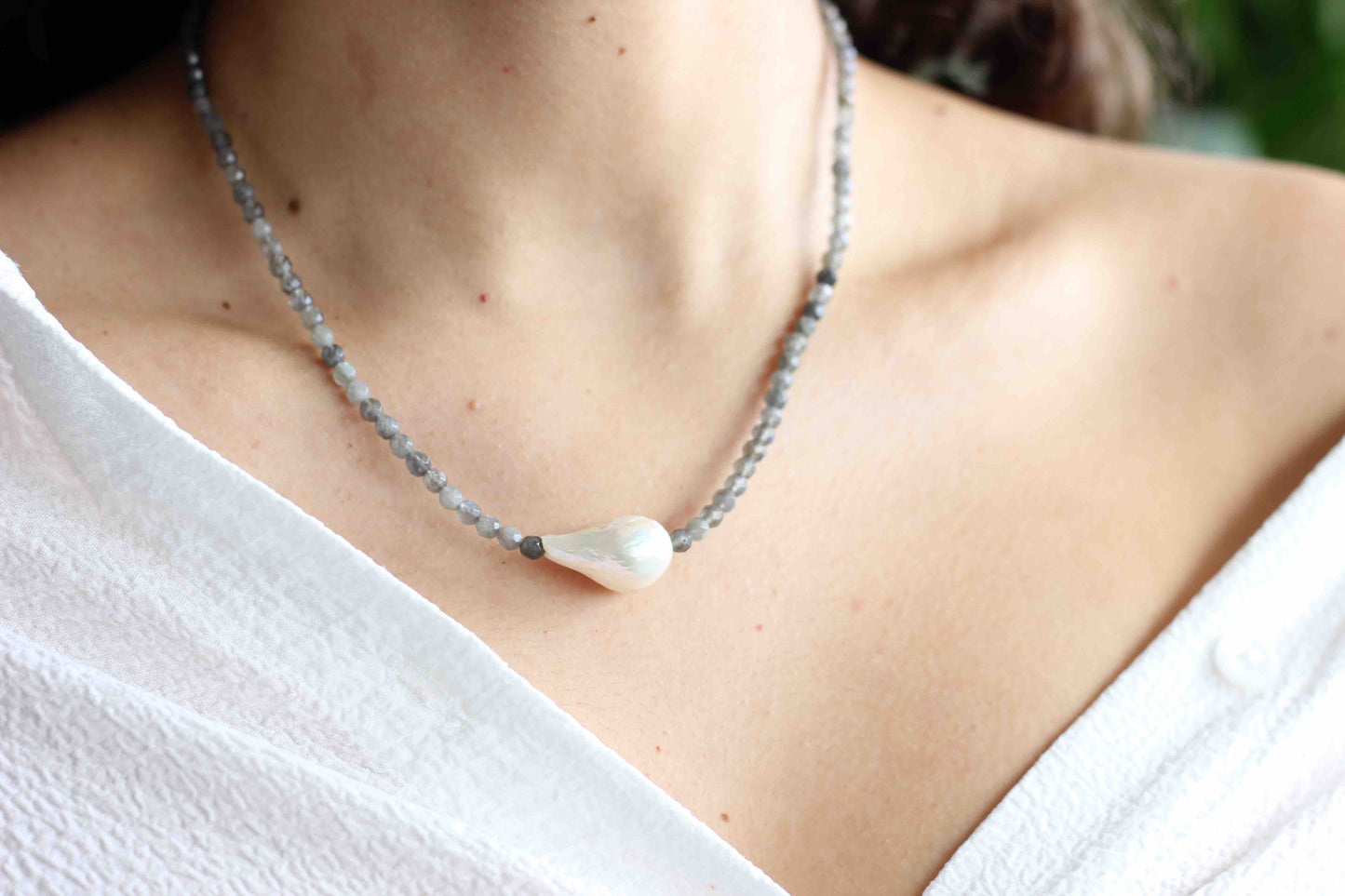 Labradorite Baroque Pearl Necklace, Labradorite Jewelry, Pearl Jewelry, Pearl Necklace, Necklaces for Women