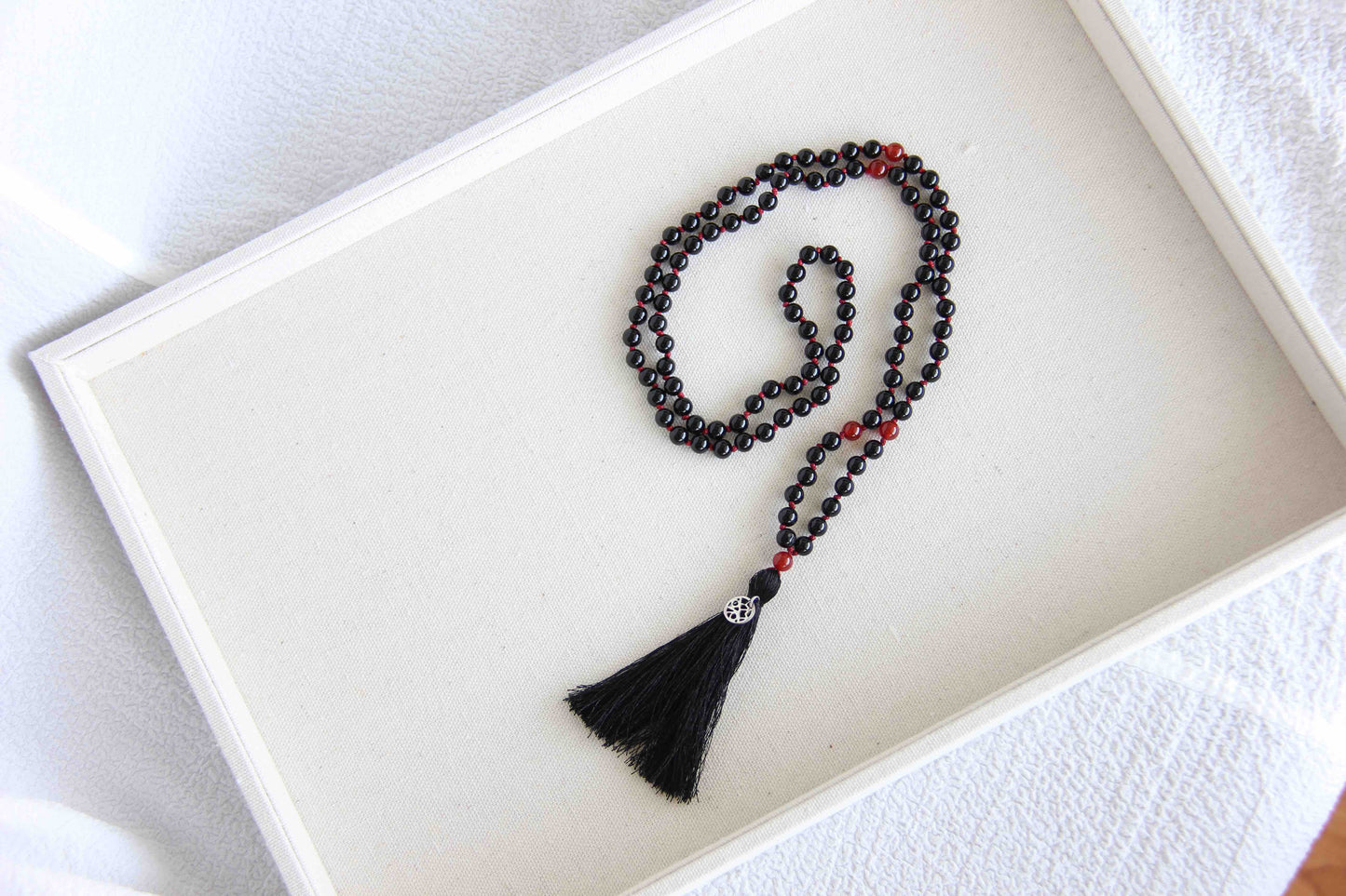 Onyx And Red Agate Mala