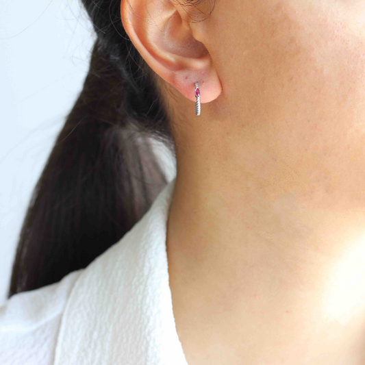Sterling Silver Earring with Pink Drop Zircon