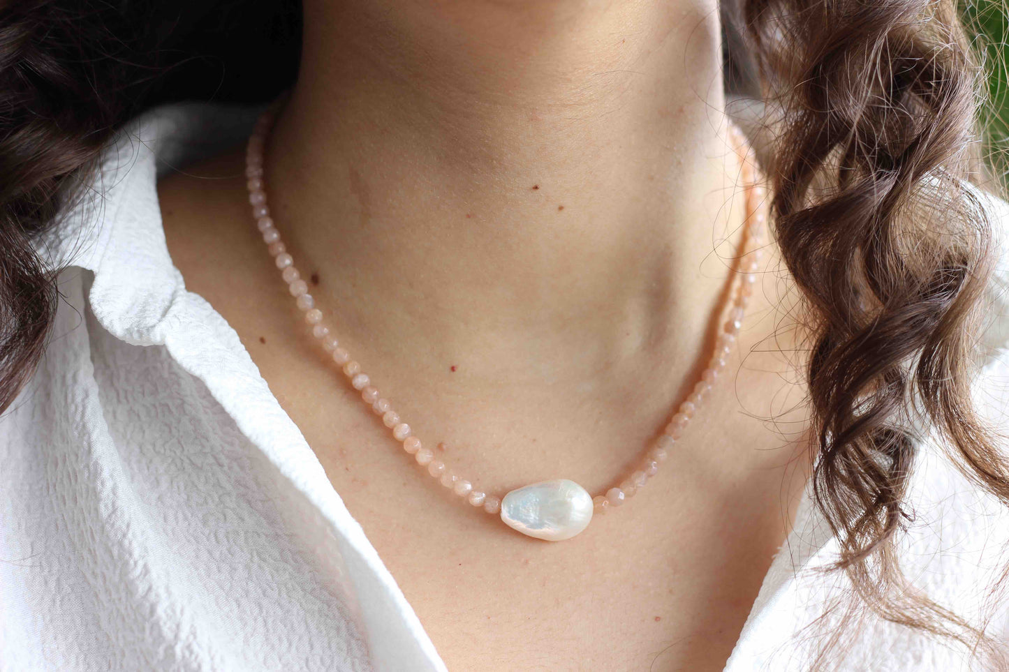 Pink Moonstone Baroque Pearl Necklace, Pink Moonstone Jewelry, Pearl Jewelry, Pearl Necklace, Necklaces for Women
