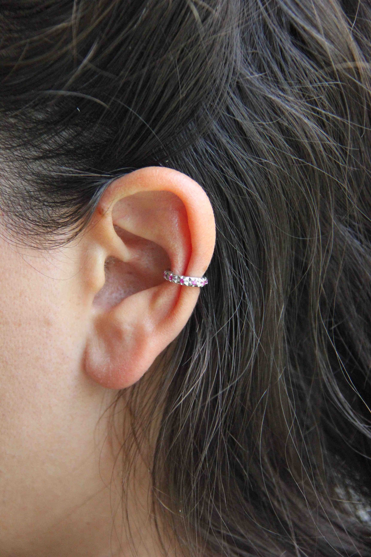 Sterling Silver Pink Zirconia Ear Cuff, Minimal Ear Cuff