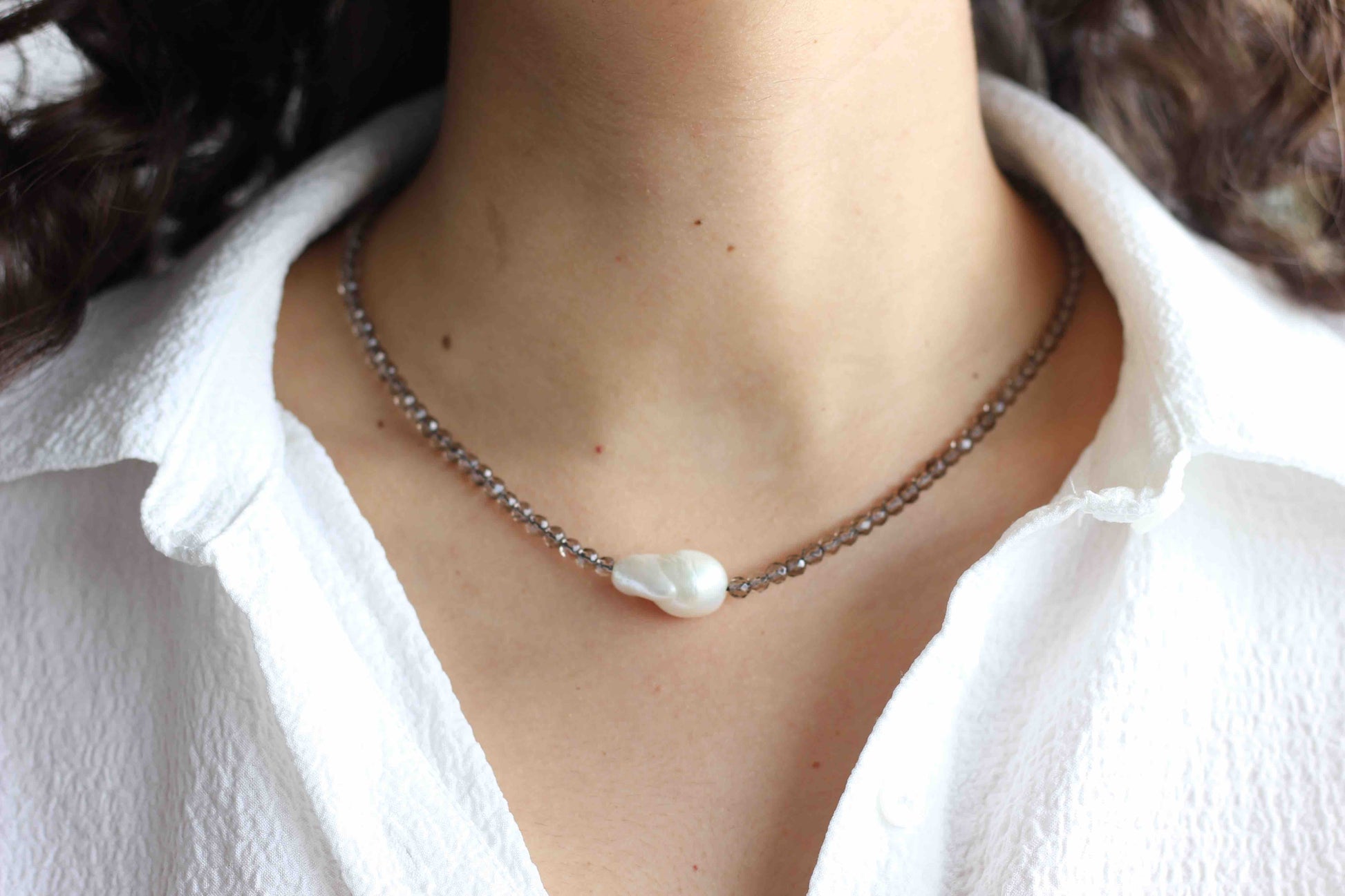 Smoky Quartz Baroque Pearl Necklace, Quartz Jewelry, Pearl Jewelry, Pearl Necklace, Smoky Quartz Necklace, Necklaces for Women