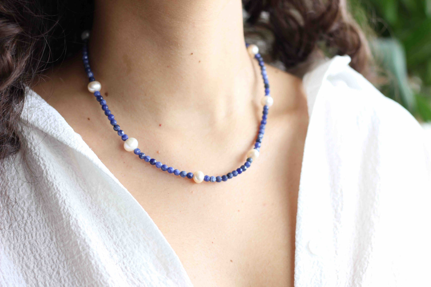 Sodalite Pearl Necklace, Pearl Necklace, Sodalite Necklace, Gemstone Necklace, Necklace for Women, Sodalite Meaning, Sodalite Crystal