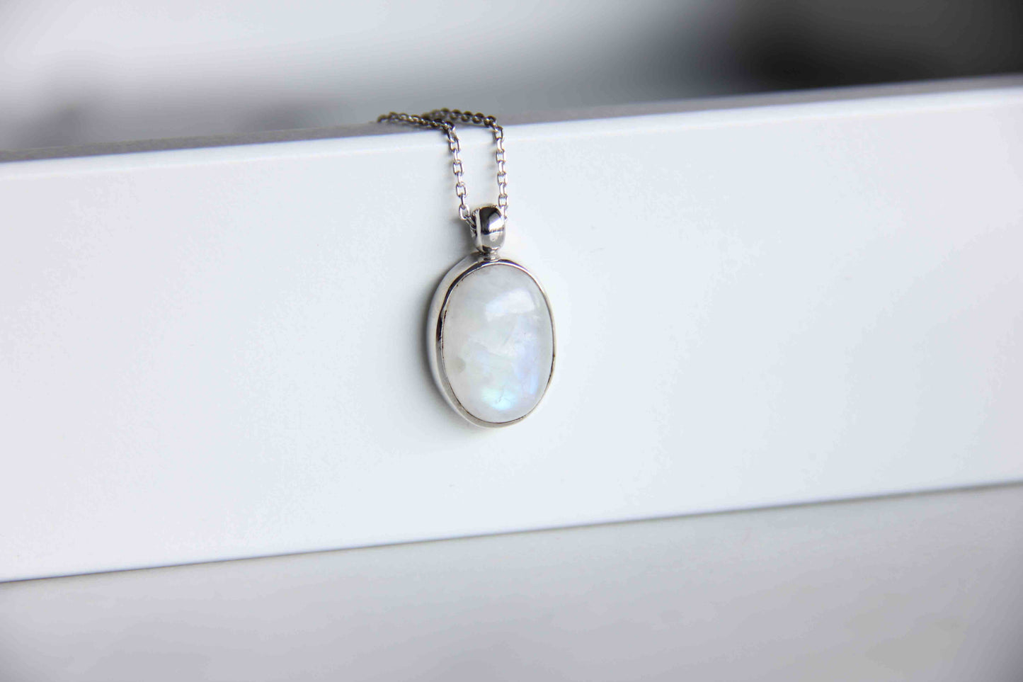 Moonstone Necklace, White Moonstone Pendant Necklace, Pendant Necklace, Silver Chain Necklace,Gemstone Necklace, Moonstone Jewelry