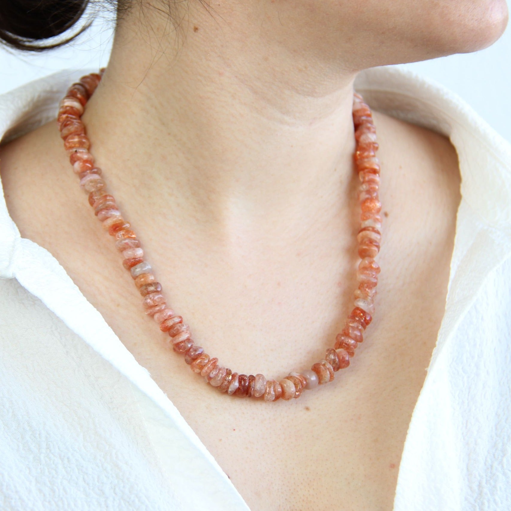 Carnelian Beaded Gemstone Necklace with 925 Sterling Silver