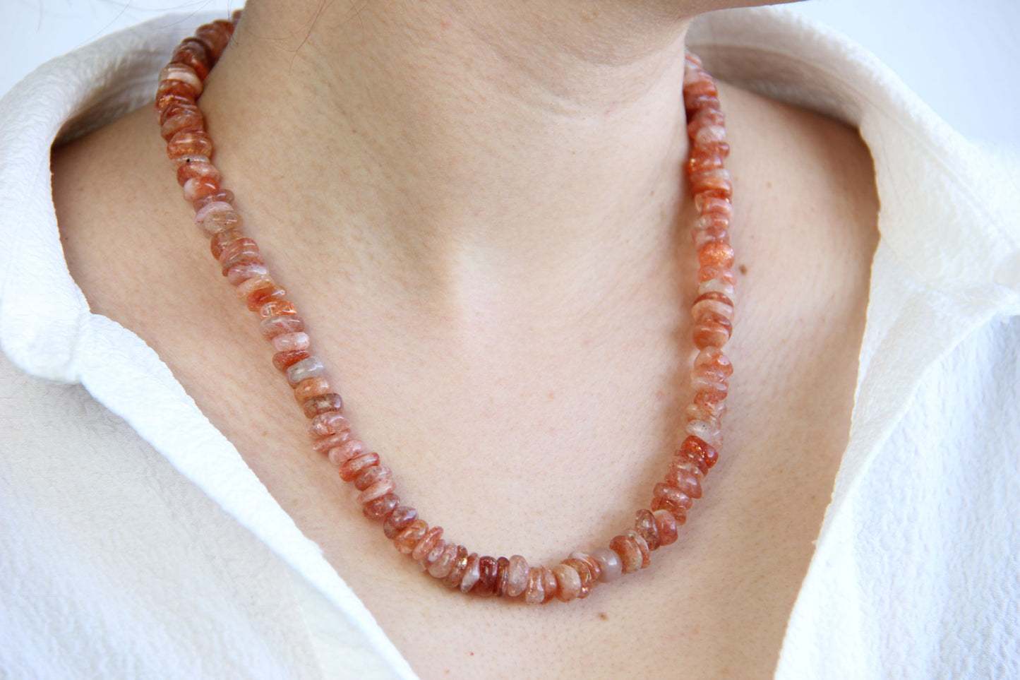 Carnelian Beaded Gemstone Necklace with 925 Sterling Silver