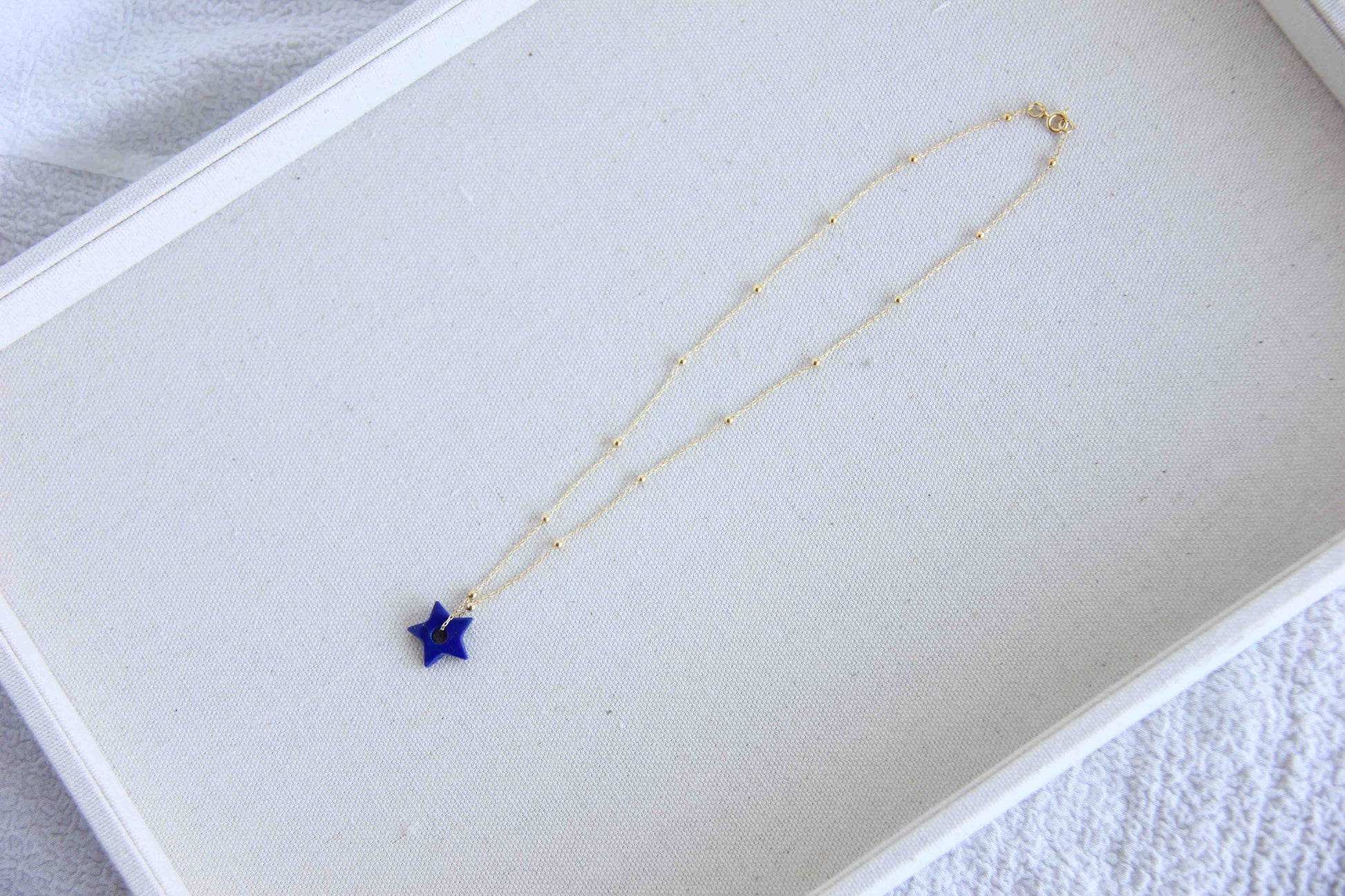 Lapis Lazuli Beaded 18K Gold Micro Plated on solid 925 Sterling Silver Chain Necklace