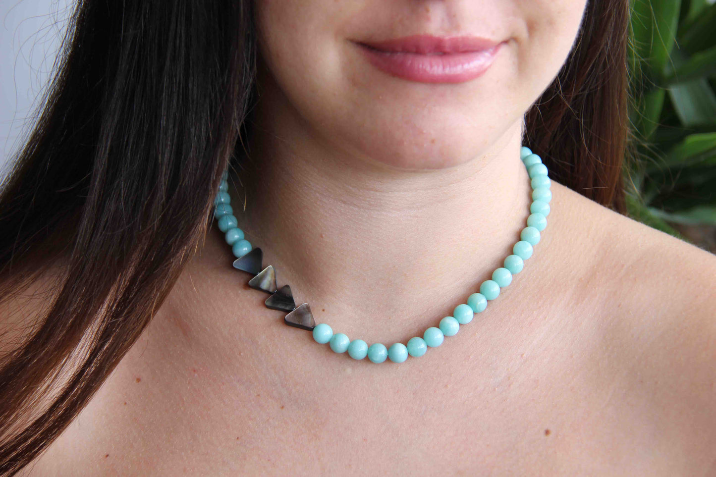 Amazonite Necklace with Mother of Pearl, Amazonite Jewelry, Amazonite, Necklace of Courage, Amazonite Stone Meaning