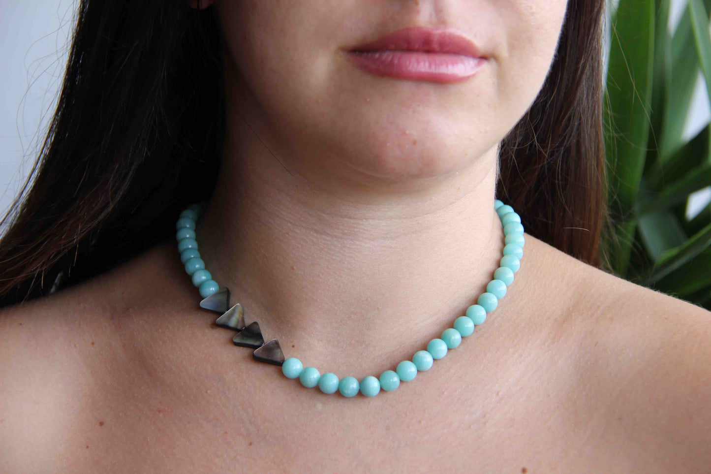 Amazonite Necklace with Mother of Pearl, Amazonite Jewelry, Amazonite, Necklace of Courage, Amazonite Stone Meaning