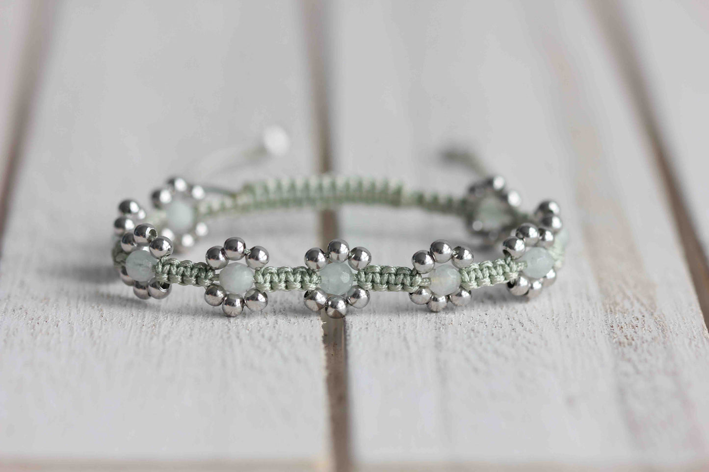 Aquamarine Flower Bracelet with 925 Sterling Silver Beads