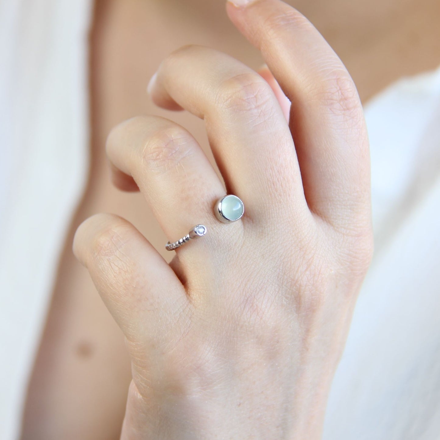 Chalcedony Ring, Chalcedony Jewelry, Gemstone Rings, Sterling Silver Jewelry, Zirconia Rings, Silver Rings for Women