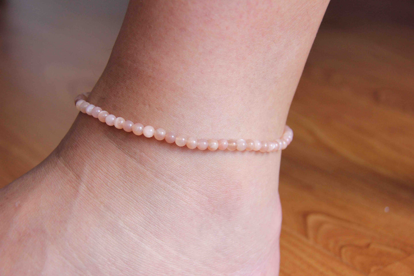 Pink Moonstone Beaded Adjustable Anklets