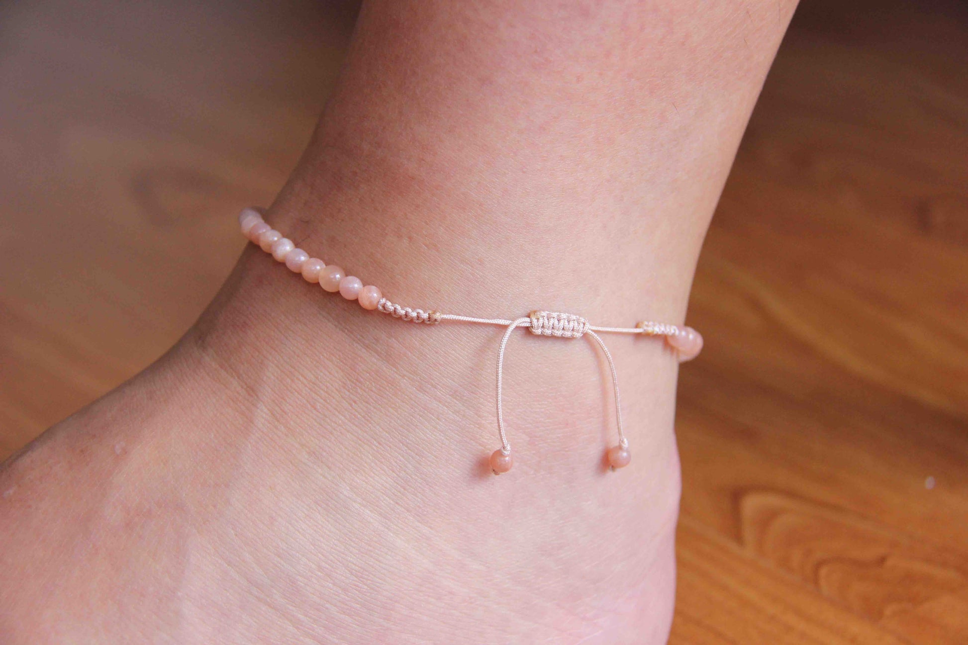 Pink Moonstone Beaded Adjustable Anklets