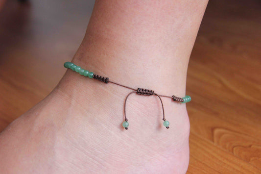 Green Aventurine Beaded Adjustable Anklets