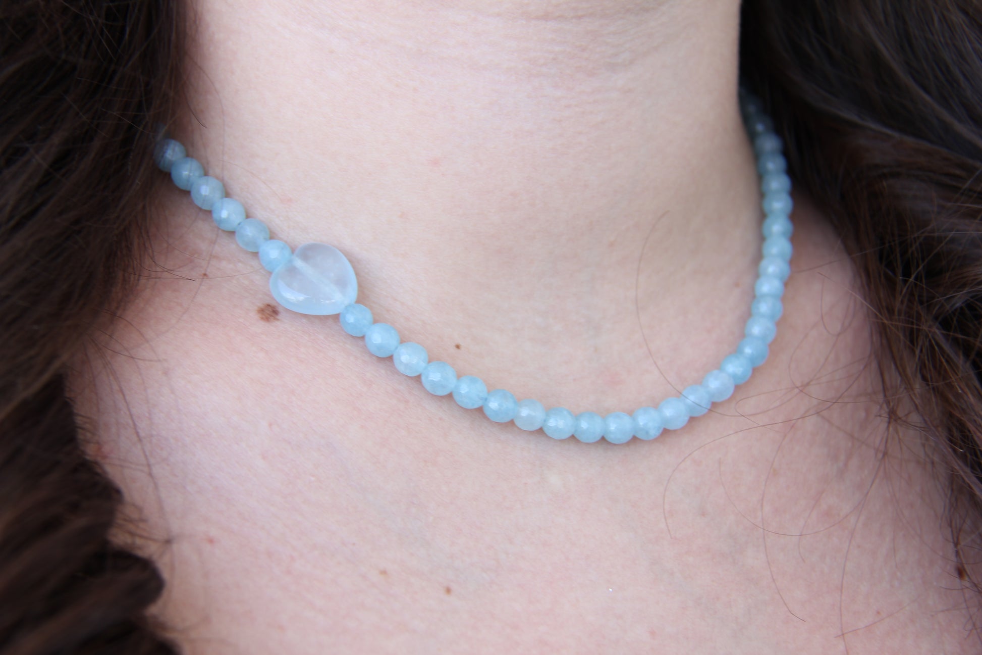 Blue Quartz Beaded Heart Necklace