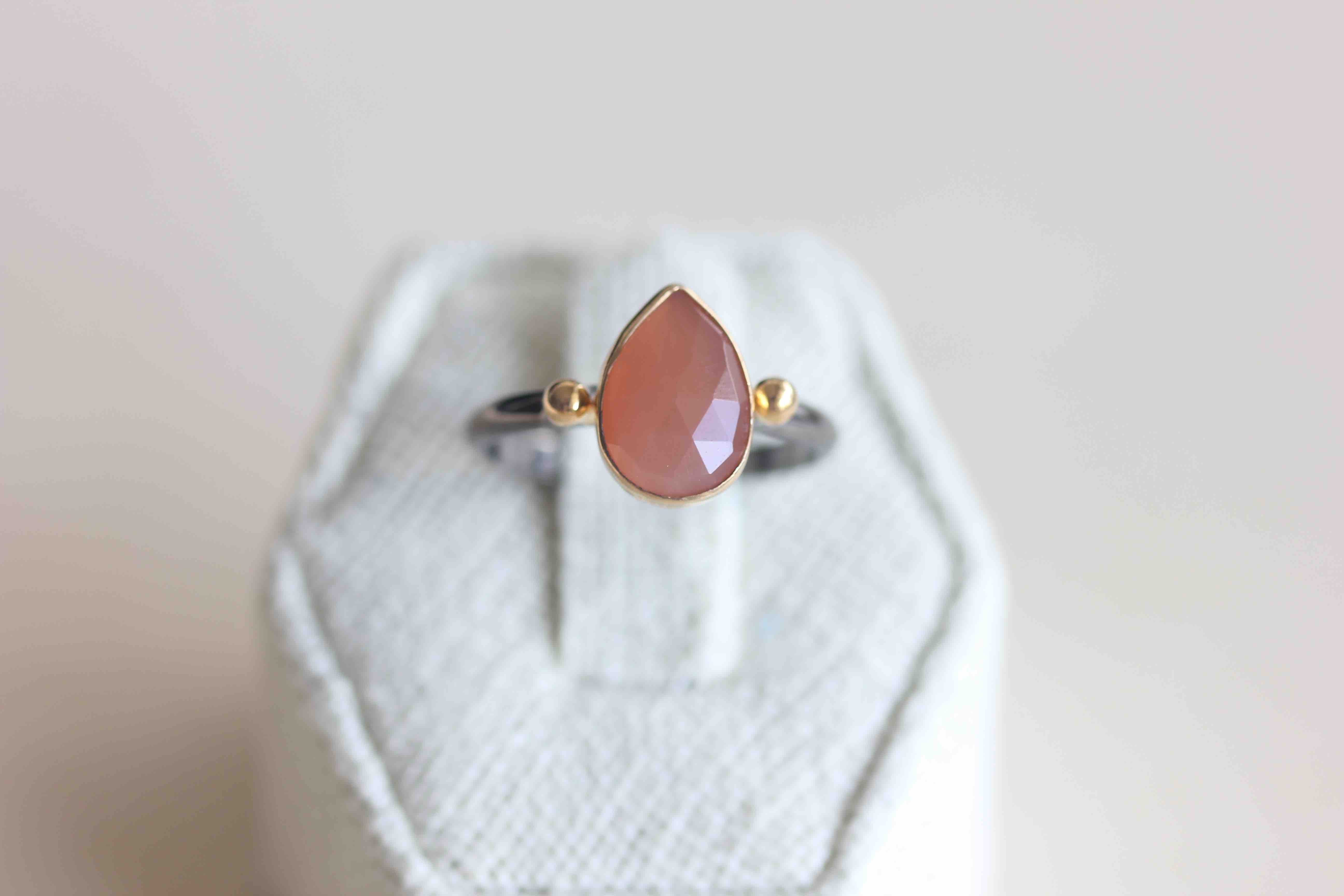 Buy Natural Rainbow Moonstone Gold Plated Ring Online in India -  Mypoojabox.in