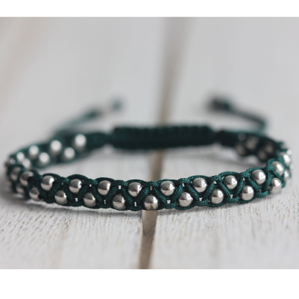 Dark Green Silver Bracelet, Silver Bracelet for Women, Minimal Bracelet, Silver Jewelry, Silver Bracelet