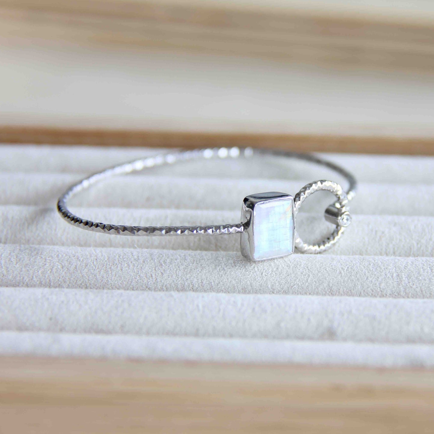 925 Sterling Silver Cuff Bracelet with Moonstone