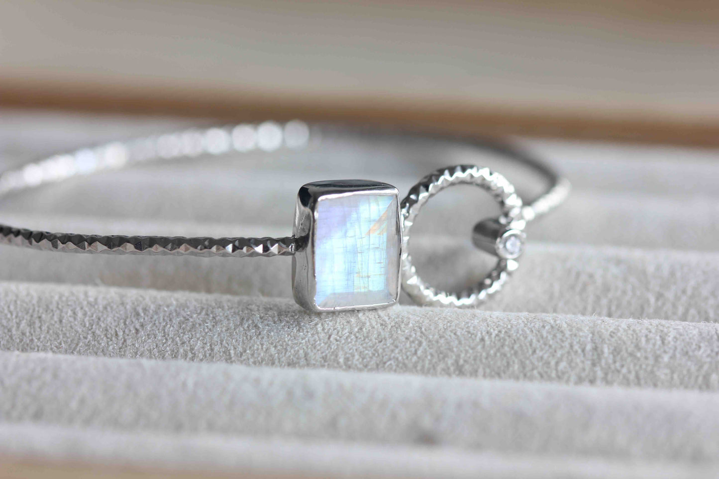 925 Sterling Silver Cuff Bracelet with Moonstone