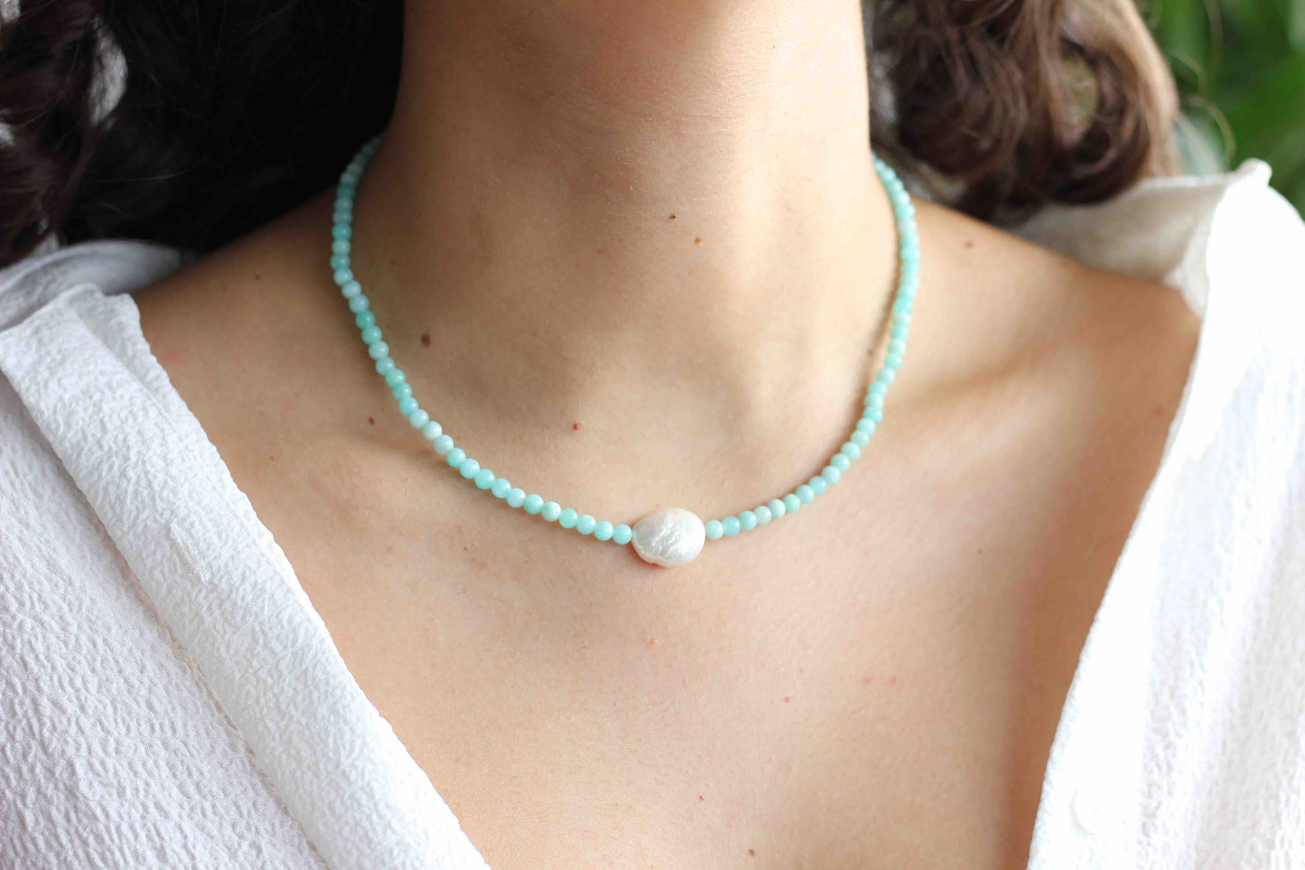 Amazonite Pearl Necklace
