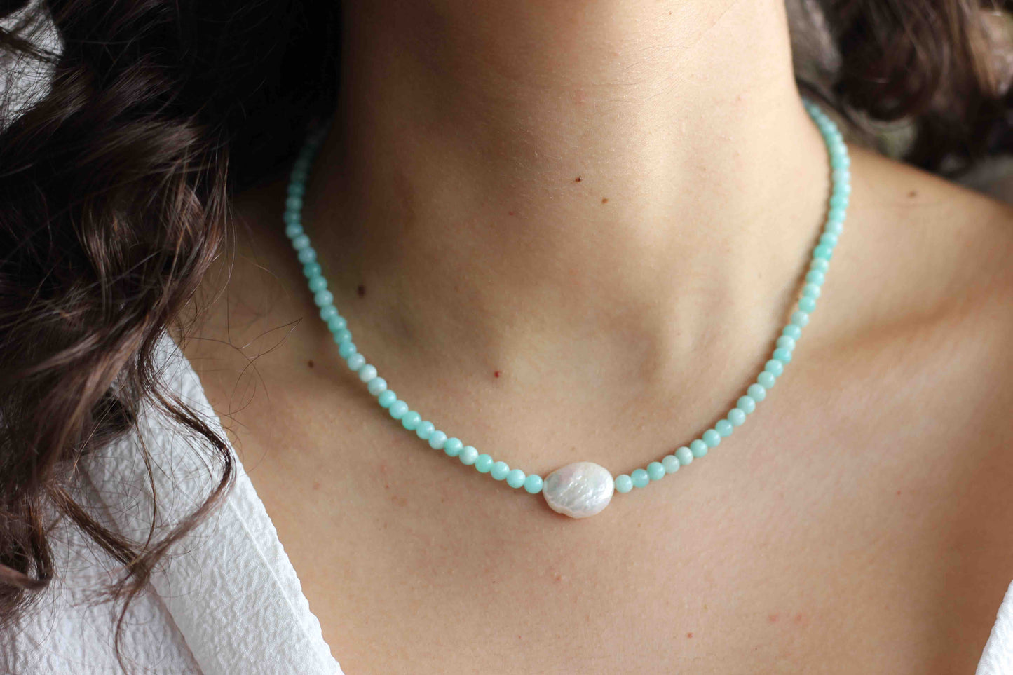 Amazonite Pearl Necklace, Pearl Necklace, Amazonite Necklace, Gemstone Necklace, Necklace for Women, Amazonite, Pearl