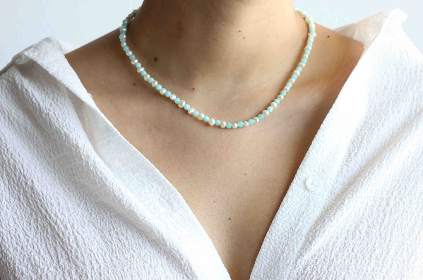 Amazonite Mini Pearl Necklace