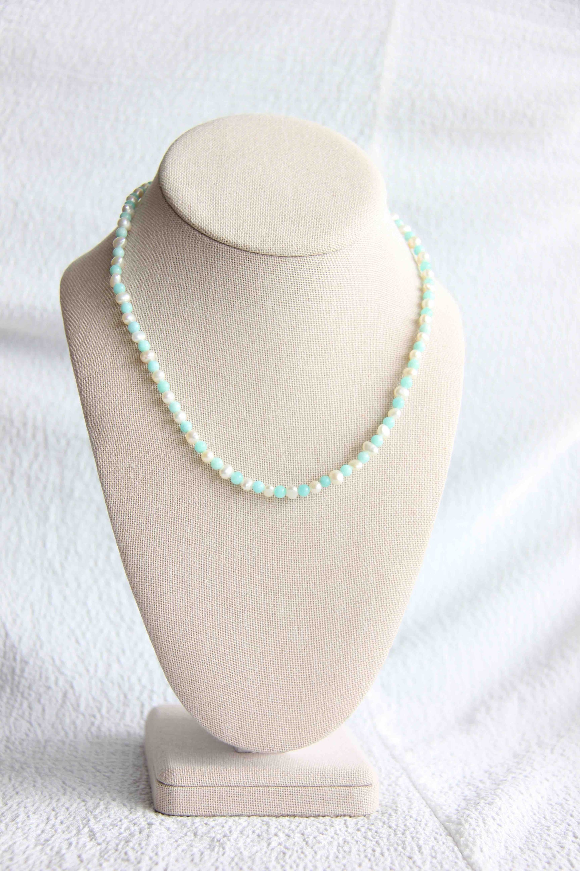 Amazonite Mini Pearl Necklace, Pearl Necklace, Amazonite Necklace, Gemstone Necklace, Necklace for Women, Amazonite, Pearl