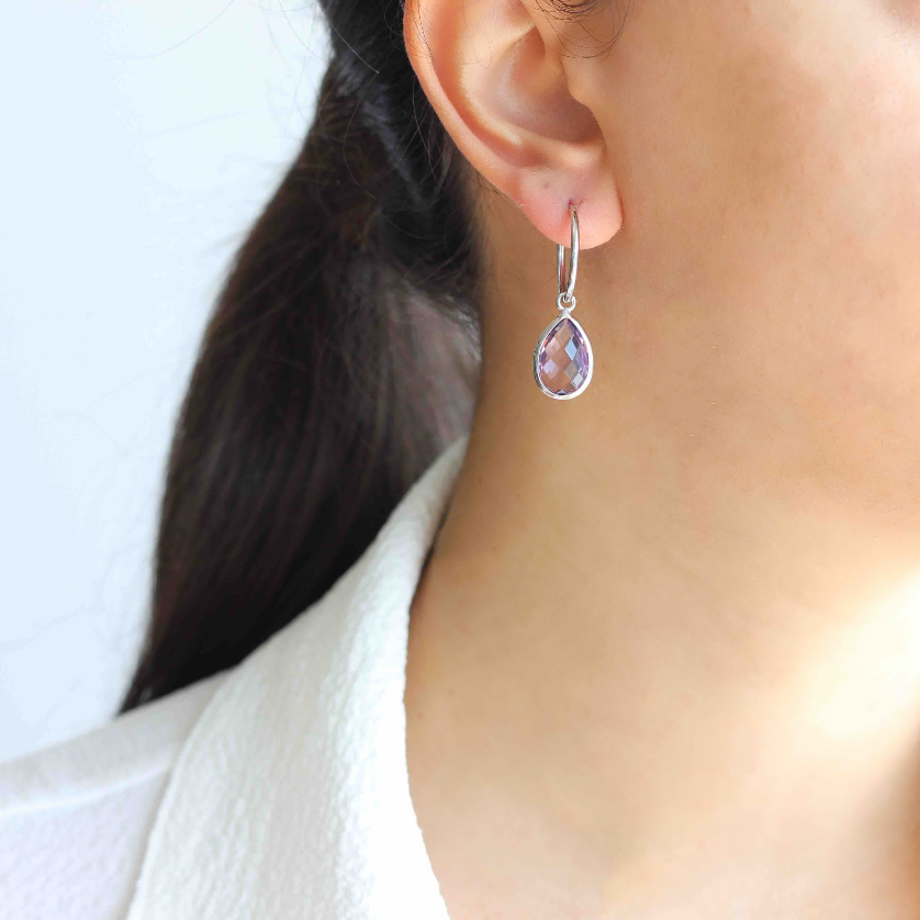Amethyst Hoop Earrings,Sterling Silver Hoop Earrings for Women, Amethyst Jewelry