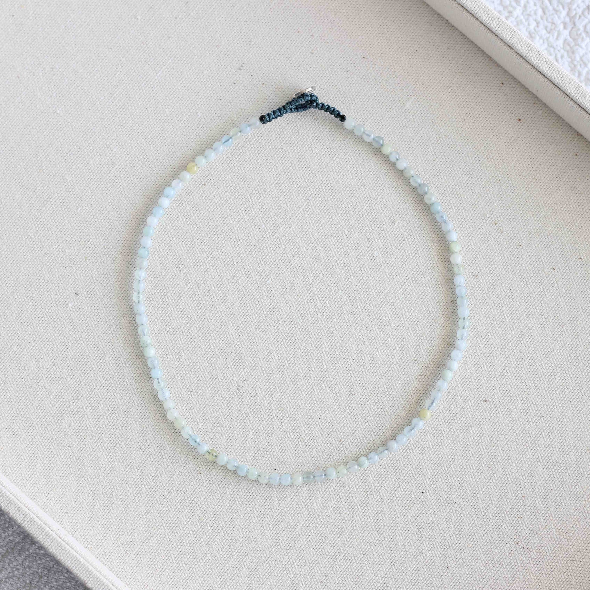 Handmade Minimal Choker Aquamarine Necklace with 925 Sterling Silver Closure