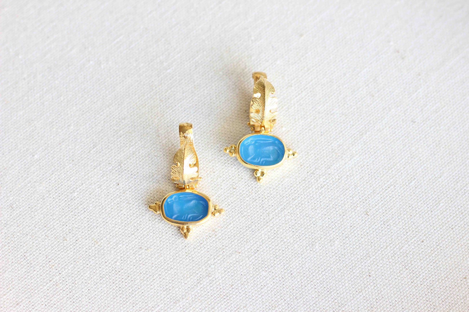 Gold Ancient Greek Blue Agate Earrings