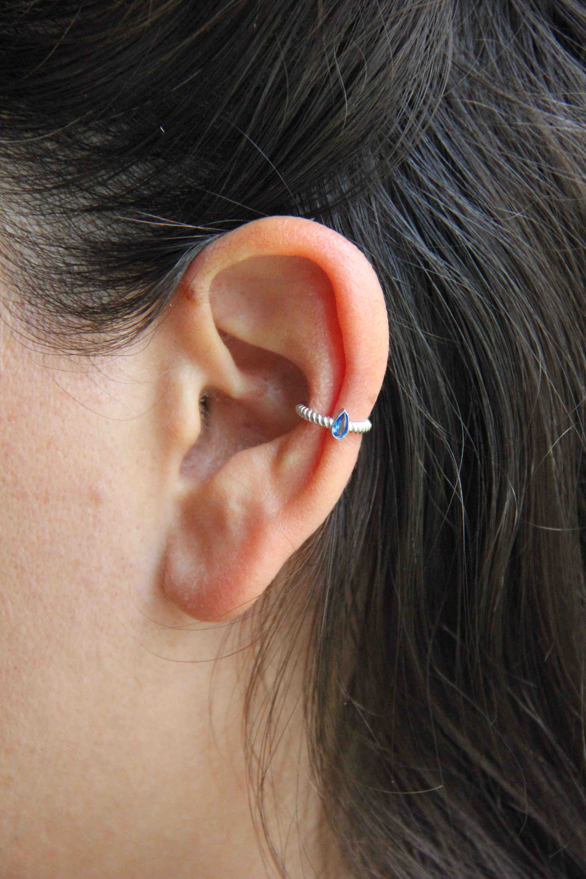 Sterling Silver Blue Zirconia Ear Cuff, Minimal Ear Cuff