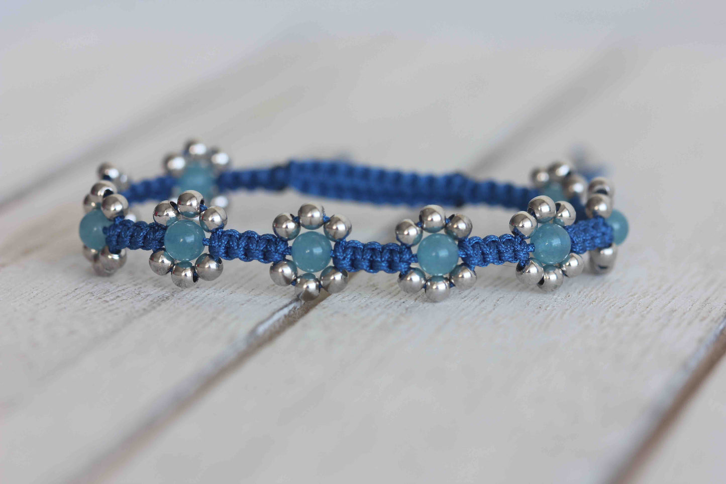 Blue Quartz Flower Bracelet with 925 Sterling Silver