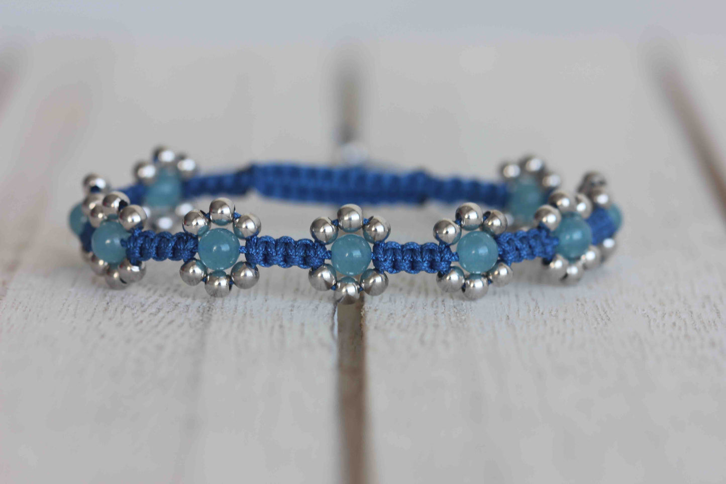 Blue Quartz Flower Bracelet with 925 Sterling Silver