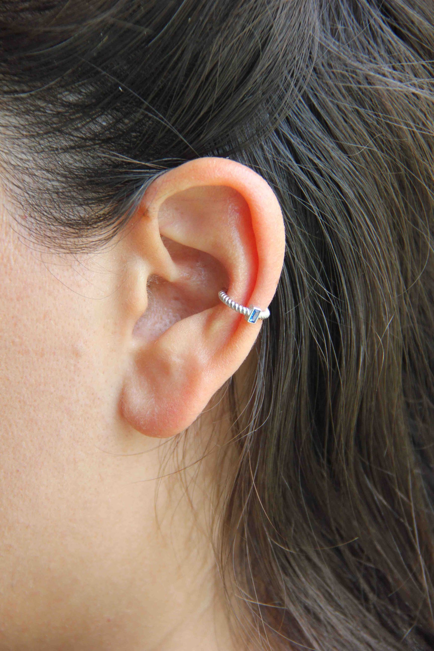 Sterling Silver Blue Zirconia Ear Cuff, Minimal Ear Cuff