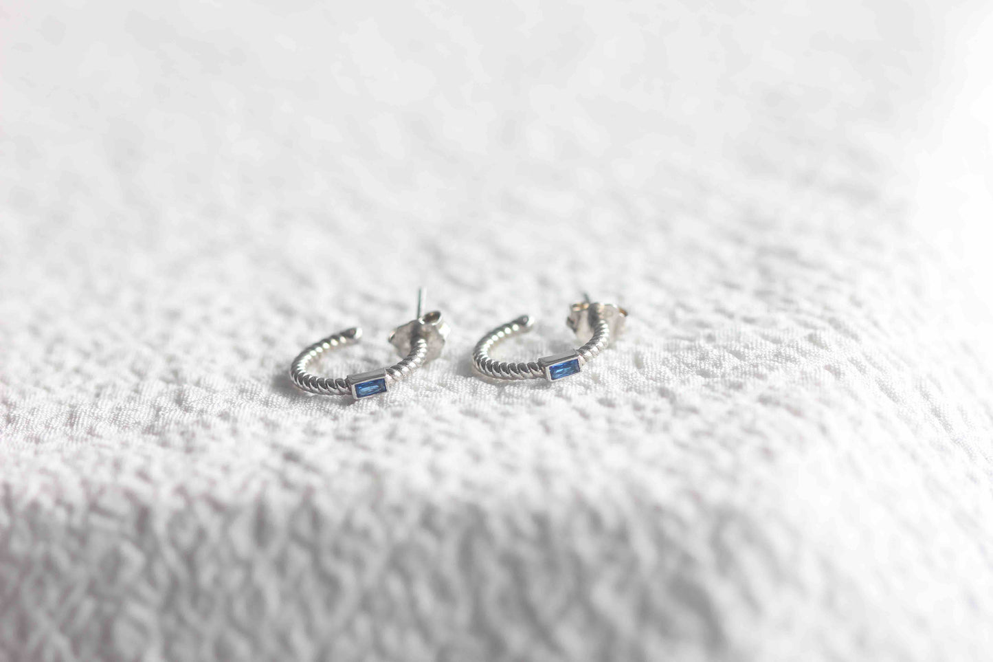 Sterling Silver Earring with Blue Rectangle Zircon