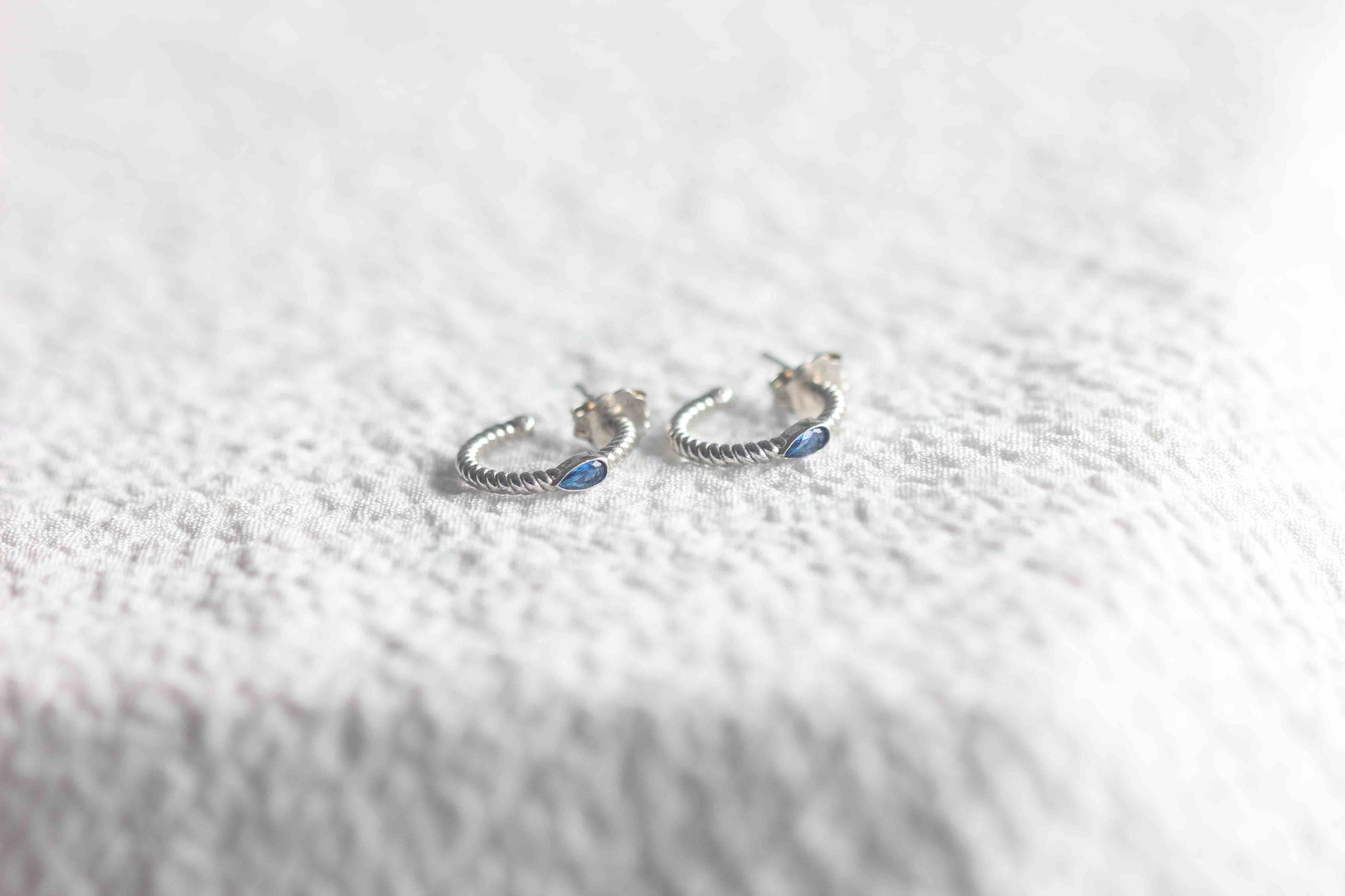 Sterling Silver Earring with Blue Drop Zircon